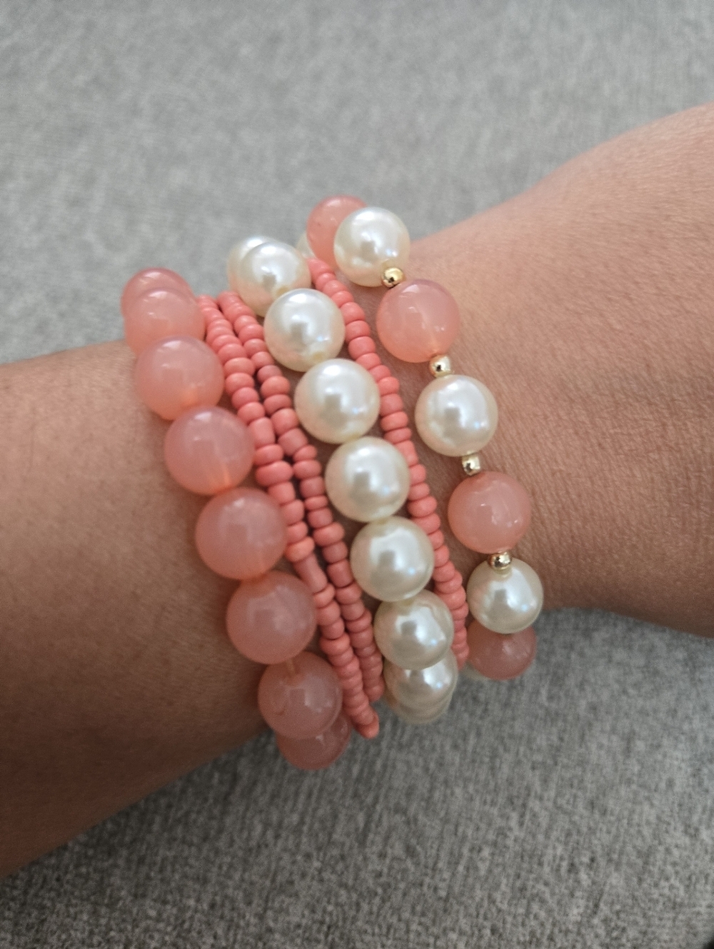 Peach Pearl & Bead Stackable Bracelet Set - Women Jewelry